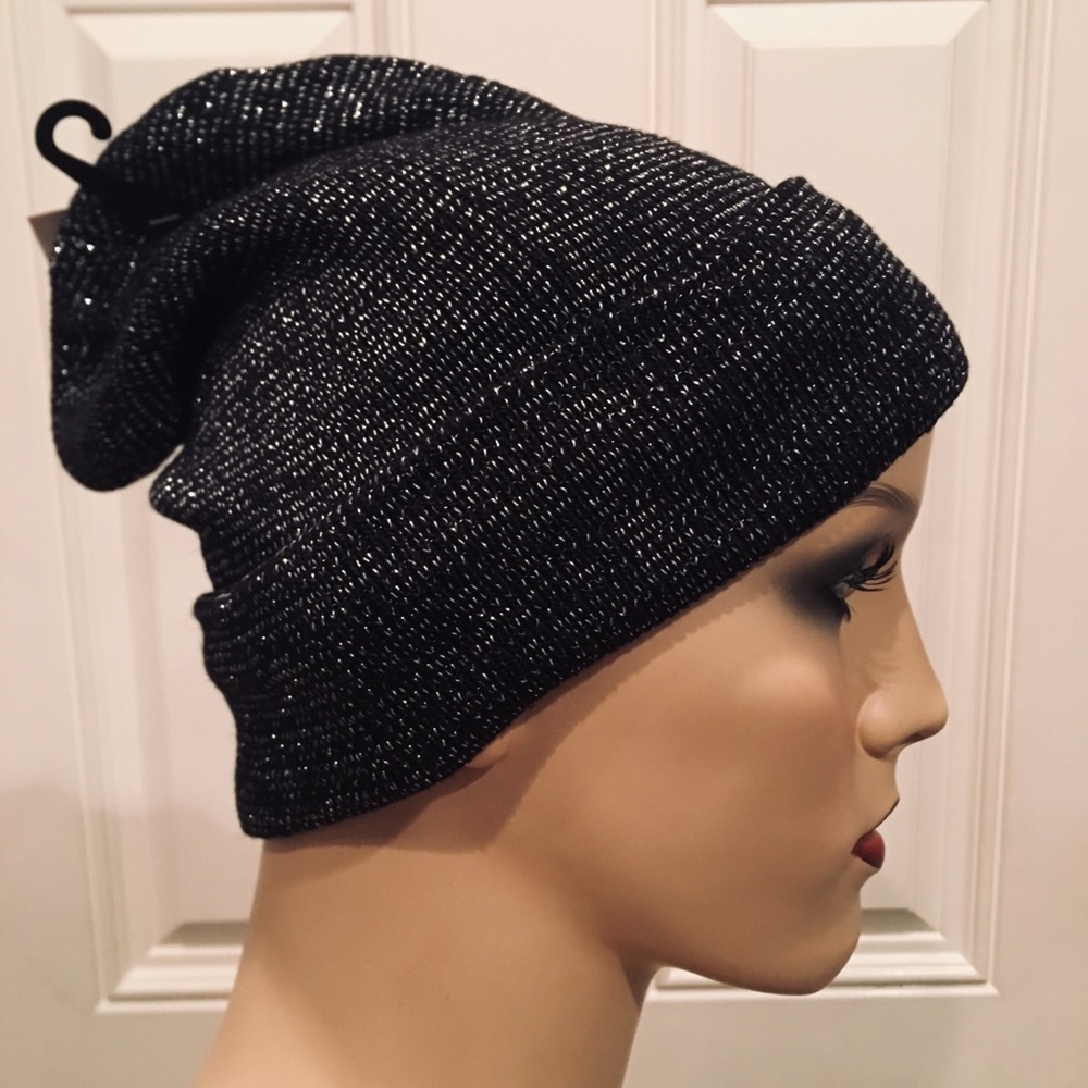 Unisex Basic Black Beanie - Silver Sparkles